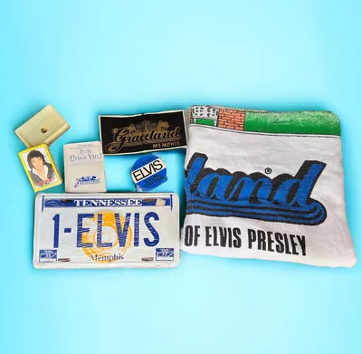 ELVIS PRESLEY License Plate Graceland SOIL TOWEL Playing CARDS VINTAGE '85 LOT • $59.95