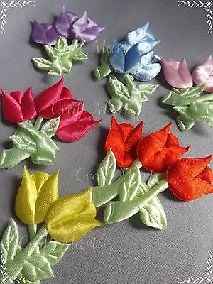 BIG  APPLIQUES Flowers Tulips Soft Satin Sewing Cardmaking Crafts Baby X3 • £0.99