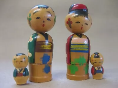 Pair Of Vintage Japanese Kokeshi Wooden Dolls ~Nesting With Children ~Bobblehead • £19.99