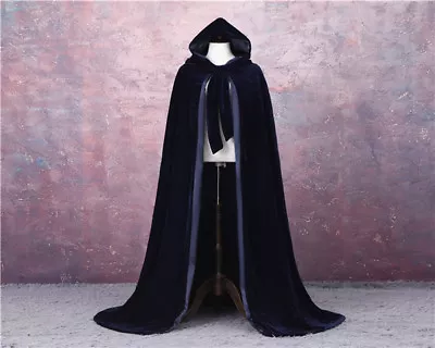 Velvet Lined Gothic Cloak Halloween 黑色斗篷连帽 Wicca 中型 Larp- • $26.59