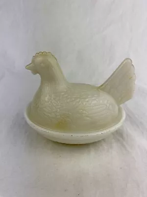 Vintage Anchor Hocking White Milk Glass Hen On Nest Dish Chicken In Basket 4.25” • $12