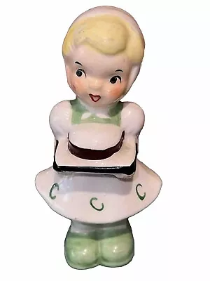 Vintage Ucagco Ceramic Figurine Chore Girl ￼with Cake • $13.50