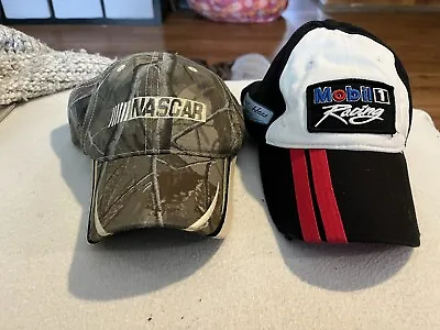 NASCAR Pit Caps Pair; Mobil #1 Racing & NASCAR Hunting Camo Hat; Used • $6.49