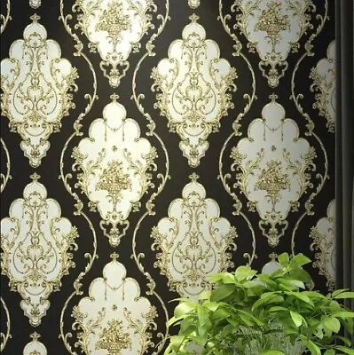 £12.99 • Buy Ovoin Luxury Black Damask Pattern Wallpaper Roll Home Decoration