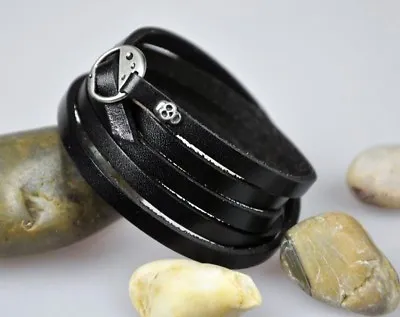 Surfer Women's Cool Super Long Multi 5-Wrap Leather Bracelet Wristband Black • $8.50