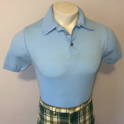 Vtg 50s 60s Banlon Shirt Stretch Nylon Midcentury Mod Light Blue S/S Mens SMALL • $67.43