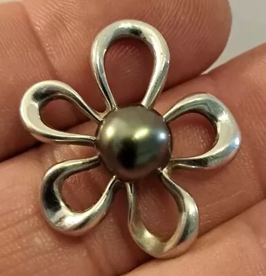 NA HOKU HAWAII Sterling Silver Tahitian Pearl Necklace Pendant PLUMERIA FLORAL • $110