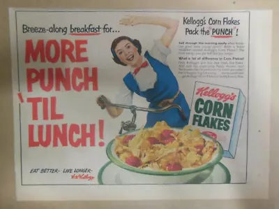 Kellogg's Cereal Ad: Corn Flakes Cereal Punch Till Lunch ! 1951 7.5 X 10 Inches • £9.65