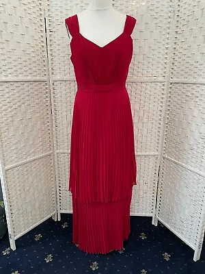 £54.99 • Buy Hobbs Invitation Red Pleated Chiffon Lined Special Occasion Maxi Dress Size 16