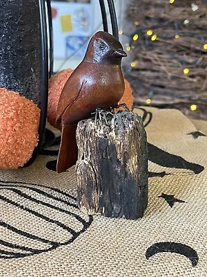 $34.99 • Buy Vintage Hand Carved Wooden Bird Perched On Wood
