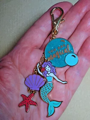 4 1/2  Drop  You Are Magical  Mermaid Ocean Life Gold Bling Purse Charm Key Ring • $12.99