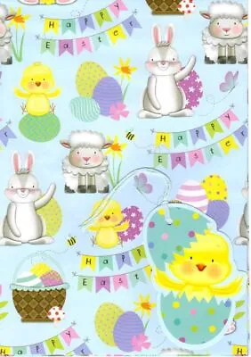 Easter Egg Wrapping Paper Gift Wrap Cute Bunny Chick - 2 Sheets 2 Tags • £3.75