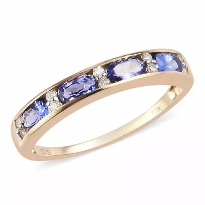 Natural AAA Tanzanite And Diamond Band Ring In 10K Yellow Gold (Sz 9) 1.05 Ctw  • £578.12