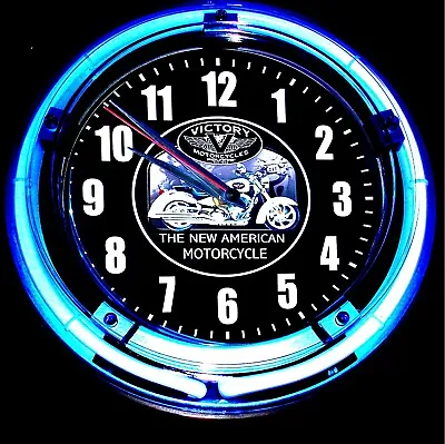 VICTORY MOTORCYCLES LOGO - 11  Blue Neon Wall Clock  • $84.99