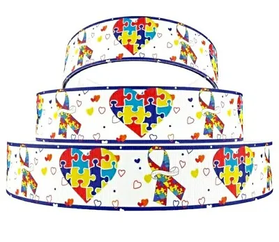 7/8  2 YDS Autism Awareness Grosgrain Ribbon Hair Bows Crafts Gift Wrap Lanyards • $6.64