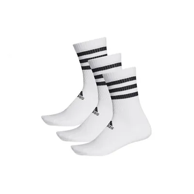 $22 • Buy 3PK Adidas Unisex 3 Striped Cushion Gym/Sports Training Crew Socks Size M White