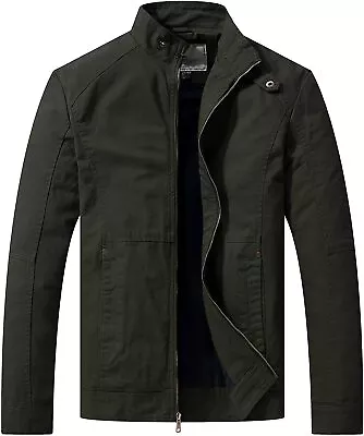 WenVen Men's Casual Slim Fit Coat Cotton Full Zip Military Work Outerwear Jacket • $139.58