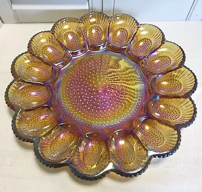 Vintage Indiana Glass Amber Hobnail Carnival Depression Glass Deviled Egg Plate • $17