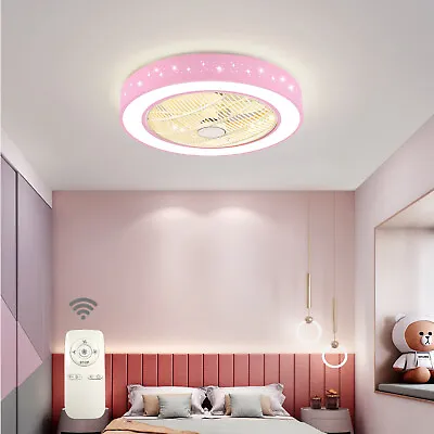 $110.02 • Buy Pink Dimmable Round Ceiling Fan Light Kids Room Star Fan Lamp 3-Speed Fan Light