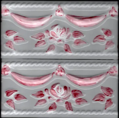 HAND-PAINTED-SCULPTED ROSE AND SWAG BORDER-TILE 10 X 20cm Ceramic Embossed • £1.99