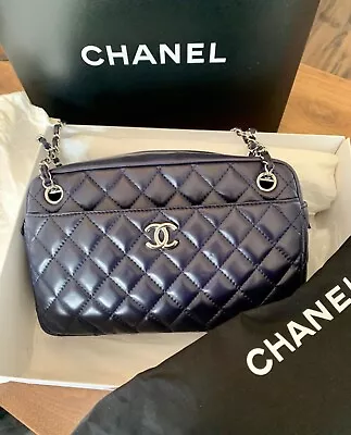 Navy Chanel Camera Bag With Silver Hardware (New - Never Been Used) • £3499