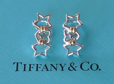 Tiffany & Co  Double Star & Heart Earrings  Sterling Silver 925 18k  Clip On • $229.95