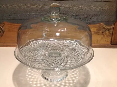 Vtg Anchor Hocking Wexford Clear Cake Plate Stand Dome Cloche Punch Bowl Combo • $75