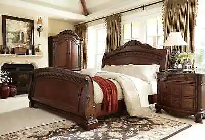 4 Piece King Size Sleigh Bedroom Set Mirror Dresser Nightstand Bed Furniture  • $6995.99