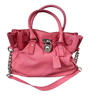 Michael Kors Hamilton Pink Top Handle Handbag Shoulder Bag Silver Chain Strap • $46.11