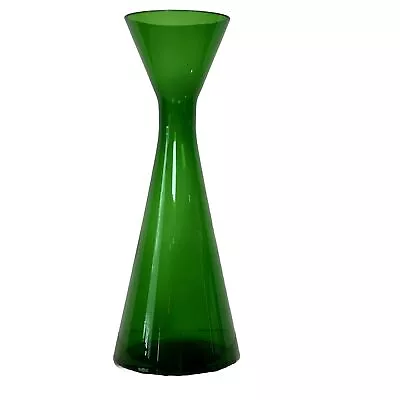 Vintage MCM Green Glass Scandi Style Vase Hour Glass Hyacinth Bud Vase Read • $28.99