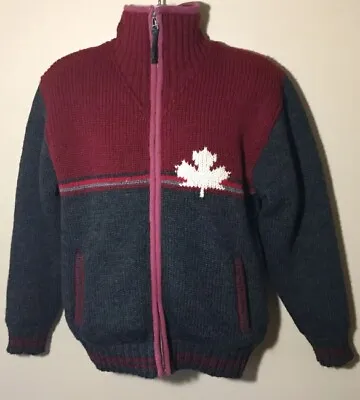 Delux Canada 100% Wool Heavy Knit Zip Up Jacket Maple Leaf Mens Size S • $71.99