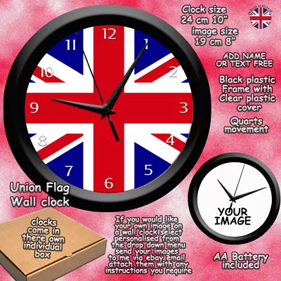 Union Jack Flag Wall Clock England Personalised GB British 4 Nations London • £14.99