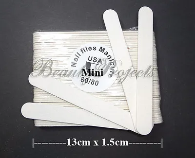 50pc Mini Manicure Nail Files White 80/80 Grit Plastic Center 5in Thin File   • $8.49