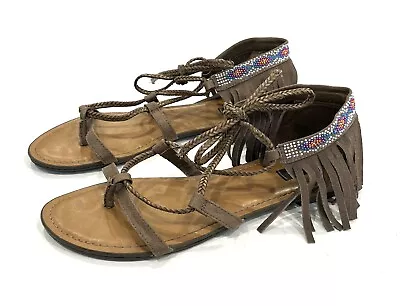 Betseyville Suede Fringe Thong Strap Sandals Size 9.5 Brown By Betsey Johnson • $25.19