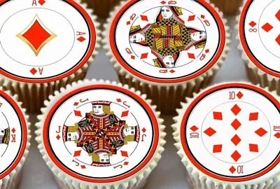 Round Diamond Playing Cards Edible Cupcake Toppers Decorations 7320 • £2.99