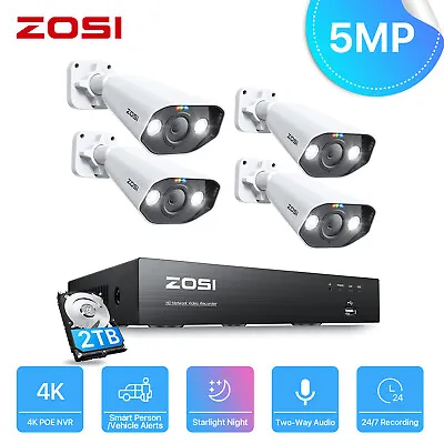 ZOSI 8CH 4K NVR 5MP Outdoor PoE Security IP Camera CCTV System 2TB CCTV Network • $249.99