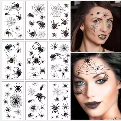 10Sheets Face Makeup Terror Spider Halloween Temporary Waterproof Tattoo Sticker • £4.80