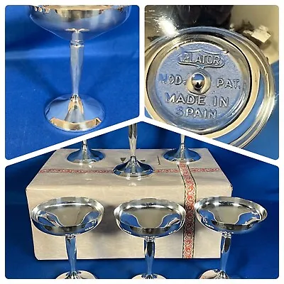 Set Of 6 Vintage Plator Silver Champagne Wine Shrimp Cocktail Goblets Spain Box • $145.95