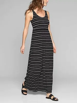 $30 • Buy Athleta Black Striped Maxi Athleisure Travel Dress #156511 Size Small FREE SHIP