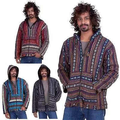 £38 • Buy Mens Hippy Jacket, Mans Nepalese Baja Hippie Hoodie, Festival Clothing For Men