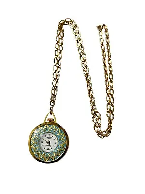 Navarre Women's Pendant Watch 17 Jewels Gold Tone Enameled Starburst Necklace • $24.99