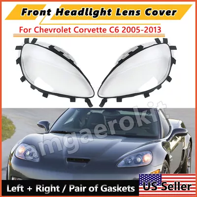 Pair For Corvette C6 2005-2013 Headlight Lens Cover Lenses Gaskets Replacement • $72.19
