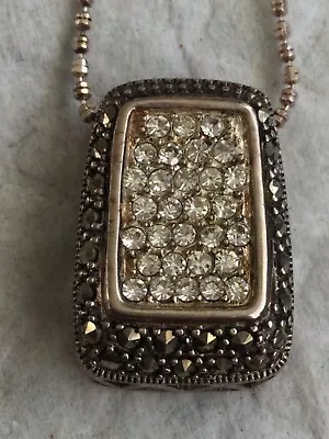 Vintage Thailand 925 Open Rhinestone Marcasite Pendant W 925 Italy Chain Nwt • $29.99