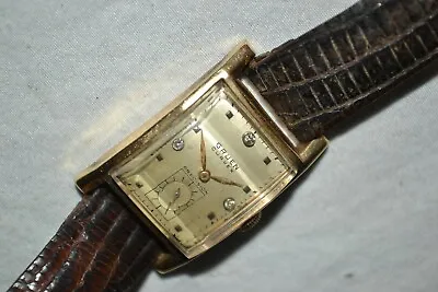 Vtg 1960s GRUEN CURVEX Mens Wristwatch SOLID 14K GOLD Chicago P.D. Retirement • $48