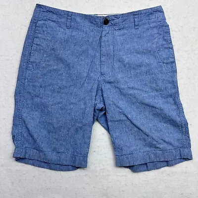 J.Crew Denim Chino Shorts Men Size 34 Blue Mid Rise Belt Loop Slash Pocket Linen • $14