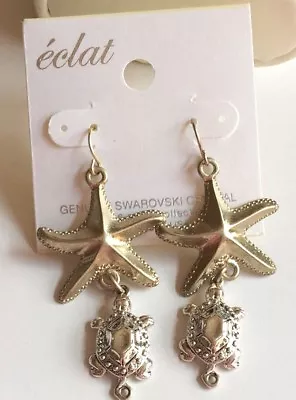 Starfish Turtle Sea Life Earrings Gold Silver Plated Pierced Dangle Island Beach • $7.99