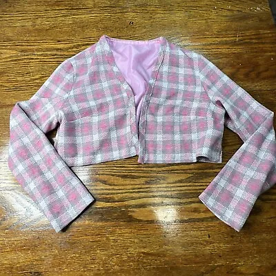 Vintage Plaid Pink Crop Top Cardigan Long Sleeve  • $8