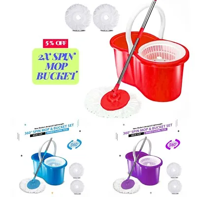£10.95 • Buy 360° Floor Magic Spin Mop Bucket Set Microfiber Rotating Dry 2 Heads