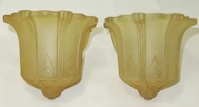 Lot Of 2 Vintage Heavy Amber Glass Slip Slipper Shades ART DECO Chandelier Light • $59.99