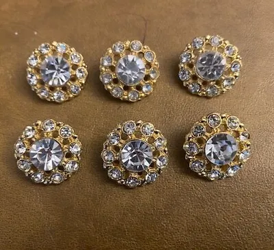 $20 • Buy Rhinestones Buttons In Gold Metalic Setting - Set Of Six Buttons NEW